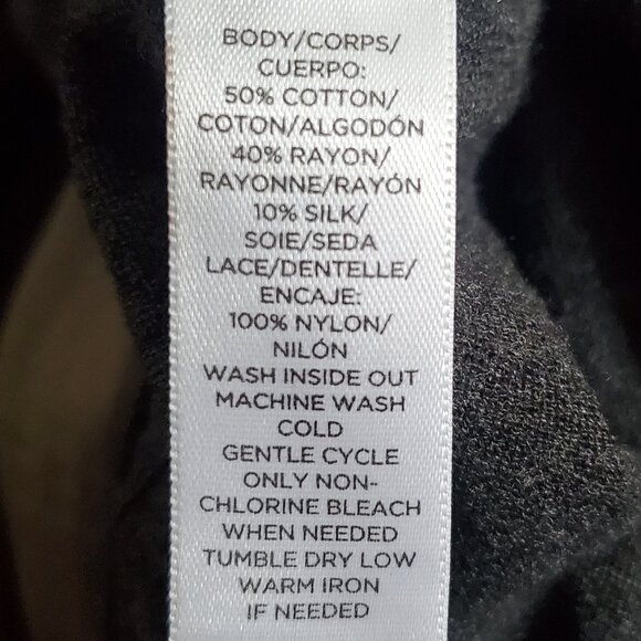 Loft charcoal gray cotton/silk blend sweater, eyelash lace sleeve inset - Picture 5 of 7